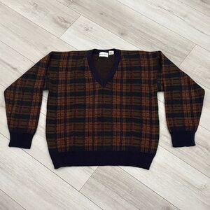 Vintage Classic Plaid V-Neck Wool Blend Sweater